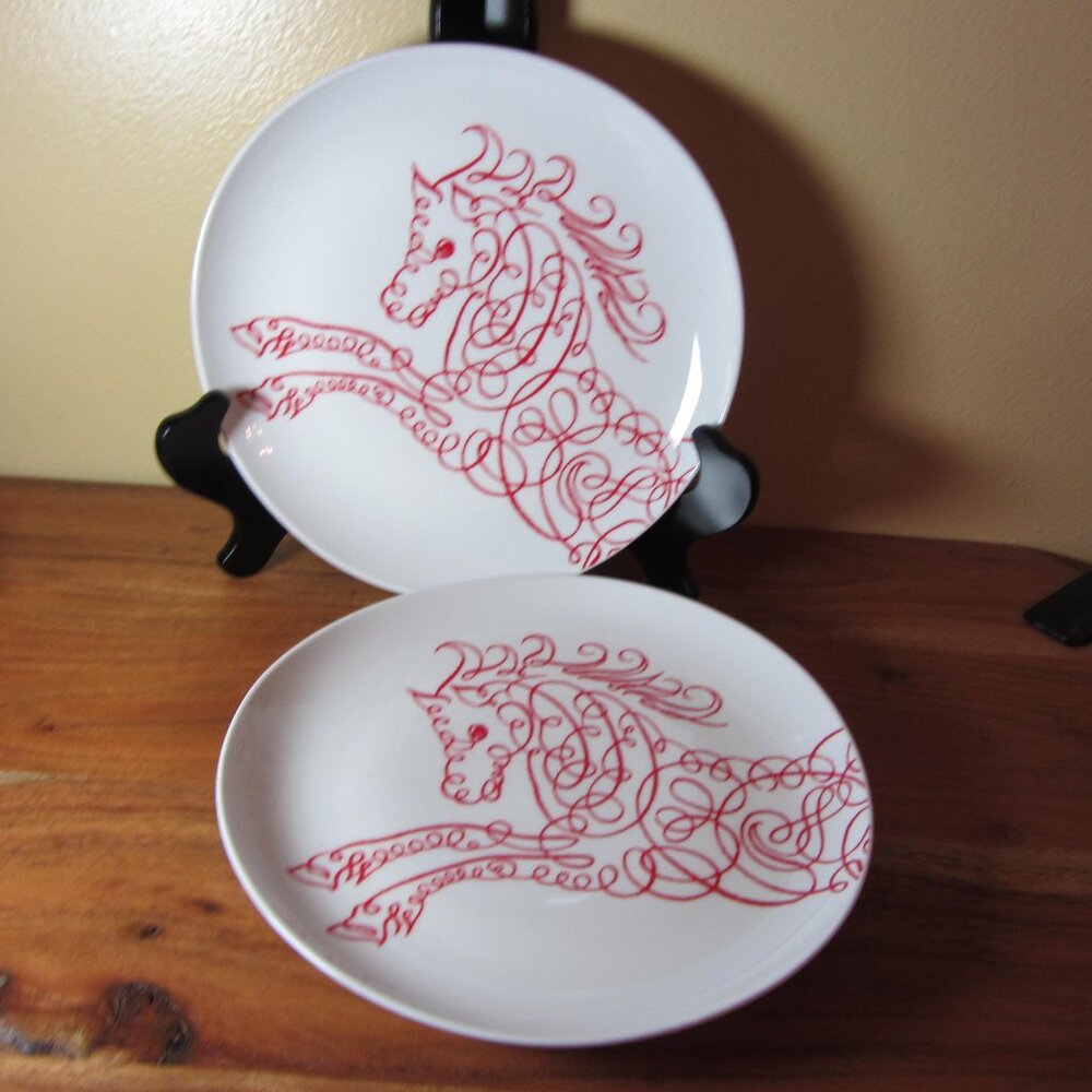 west elm & Sesame Letterpress calligraphy horse plates - pair of 2 (W5089)
